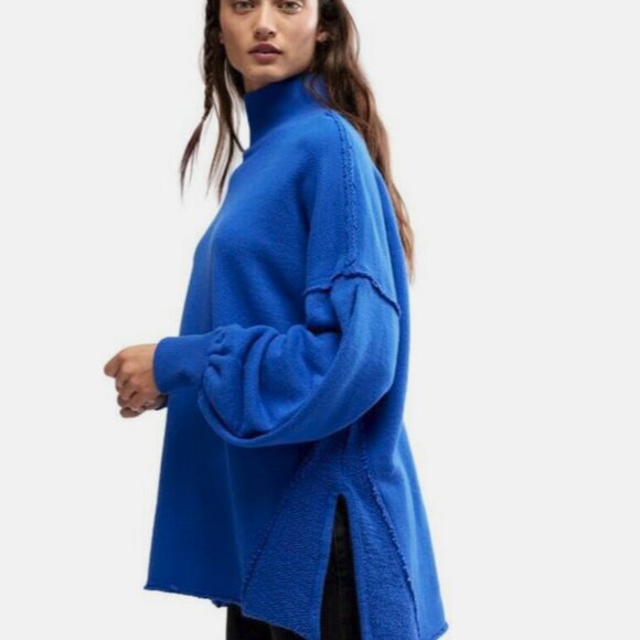 Free People Wonderful Pullover Sweater - Marazine Blue Oversized Turtleneck - Picture 2 of 5